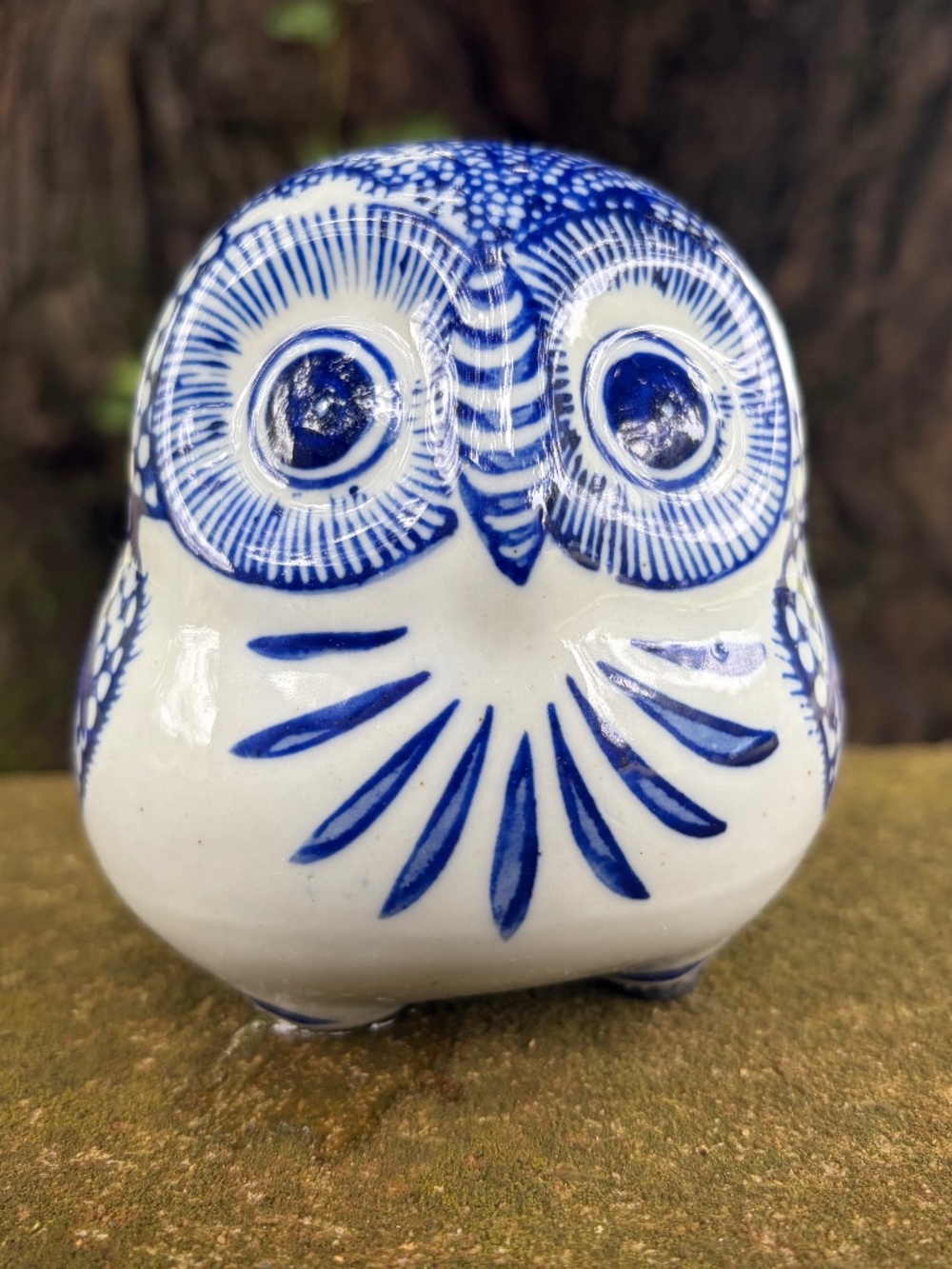 Blue and White Glass Owl